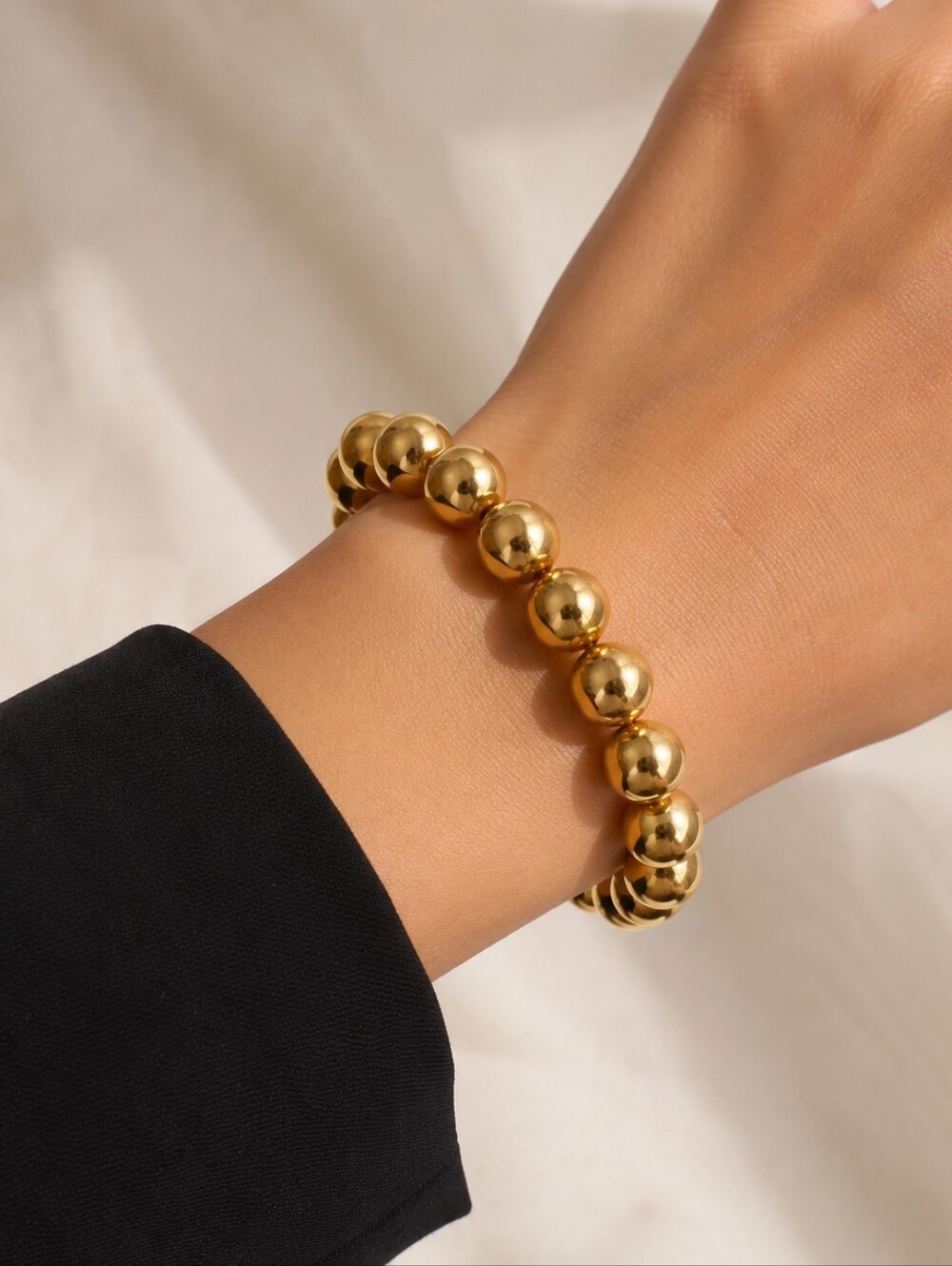 AMAZING Chunky Beads Gold-tone Stretch Bracelet Minimalist Stackable A MUST HAVE